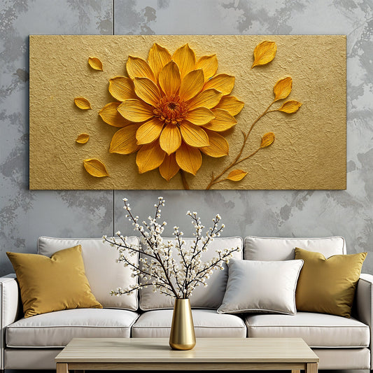 Minimalist Wall Art – Golden Dandelion Abstract Canvas for Living Room Decor