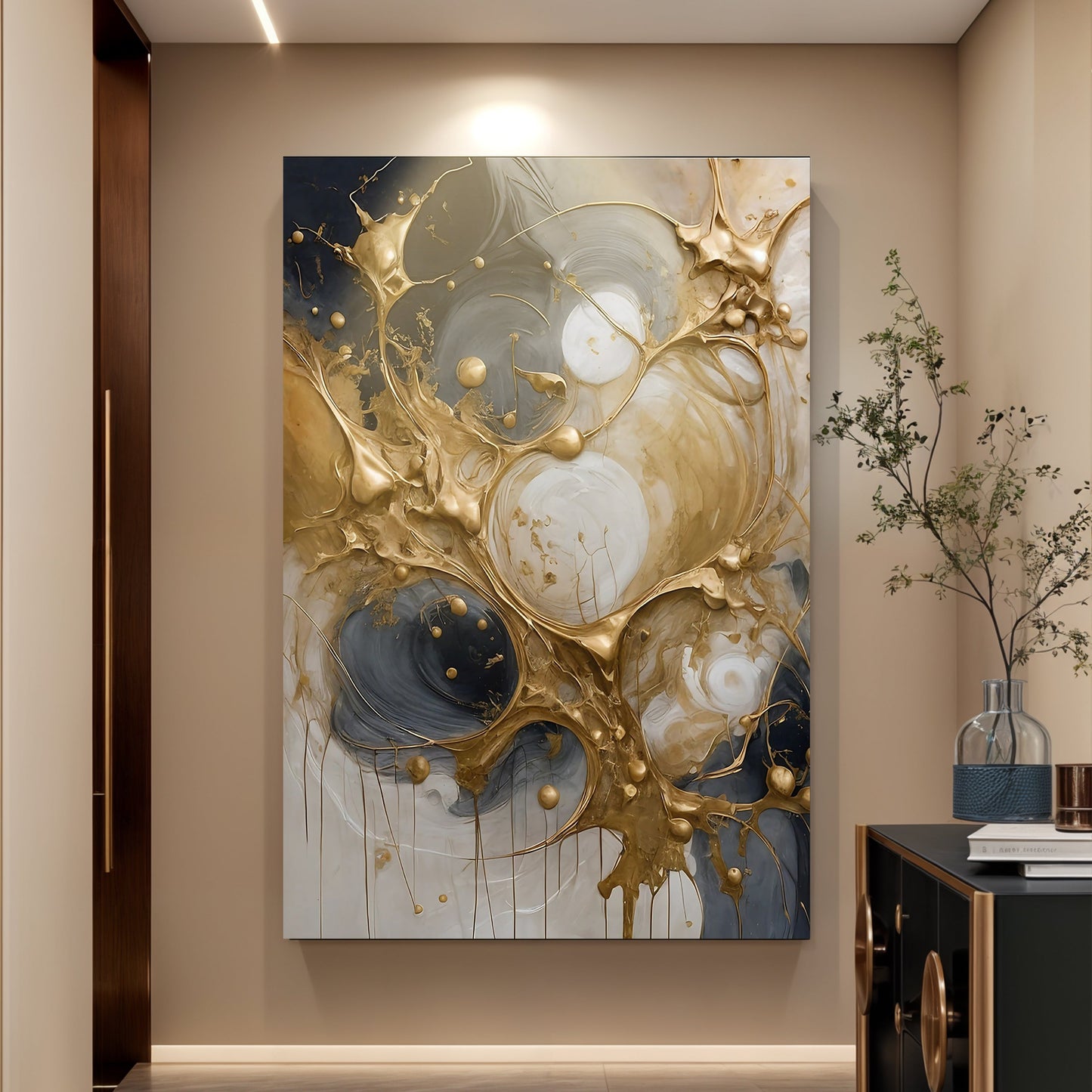 Black Gold Wall Art - Abstract Canvas Print | Modern Splash Paint Artwork