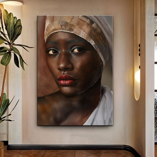 African Woman Wall Art - Colorful African Painting On USA Made Canvas