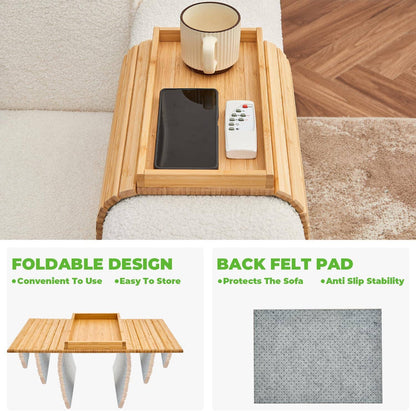 Bamboo Couch Cup Holder Arm Tray for Snack and Phone