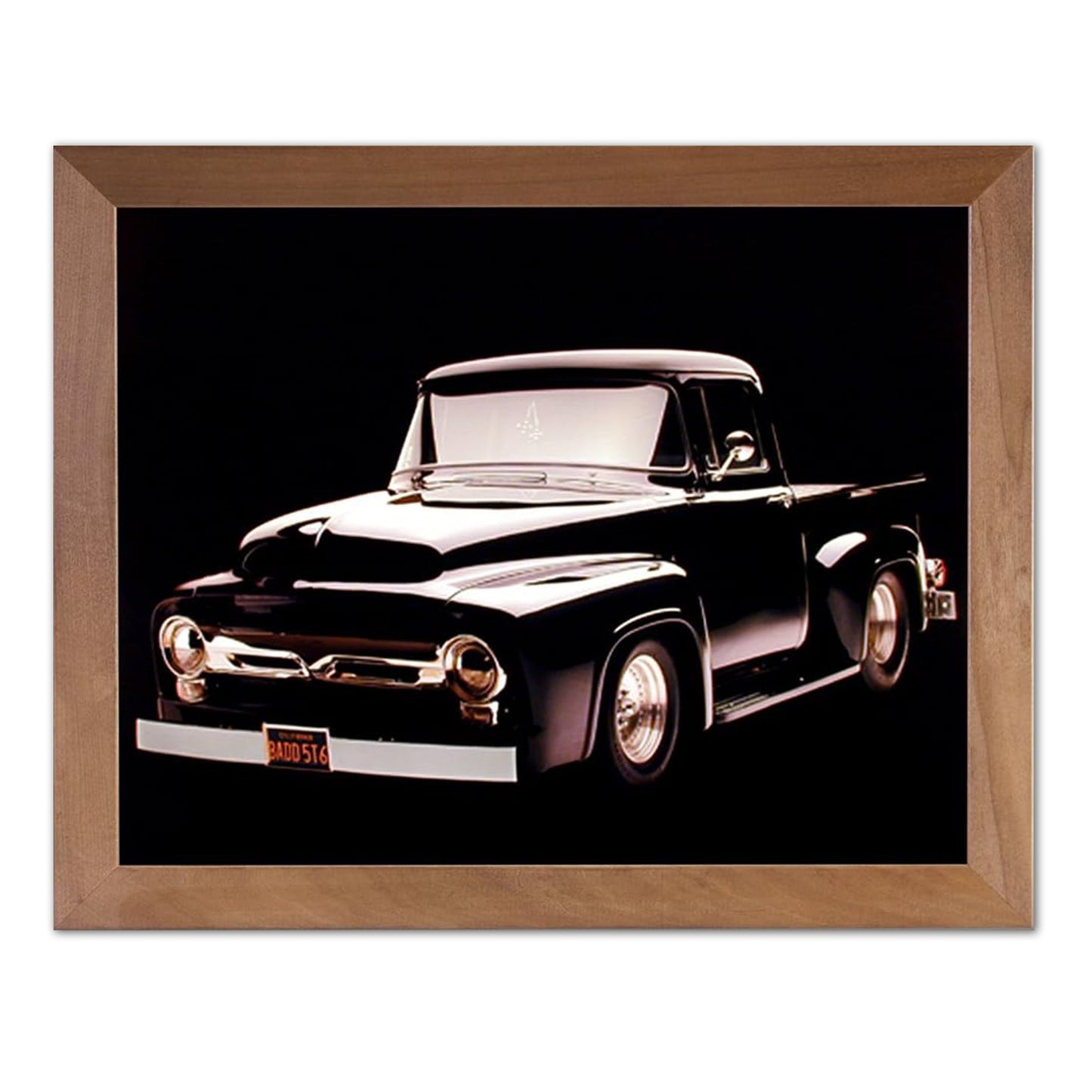 1956 Black F-100 Ford Pickup Truck Wall Picture Honey Framed Art Print