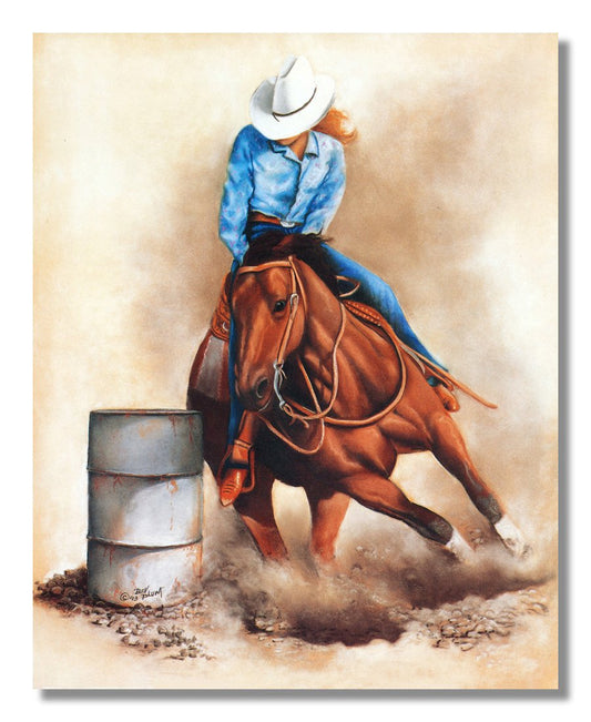 Western Rodeo Cowgirl Barrel Racer Country Hat Horse Art Print 16x20"