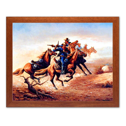 Cavalry Shoot Out Buffalo Soldiers by John Stanford Horses Western Picture Honey Framed Art Print 16x20