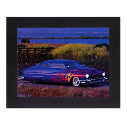 1949 Blue with Flames Mercury Custom Car Wall Picture Framed Art Print