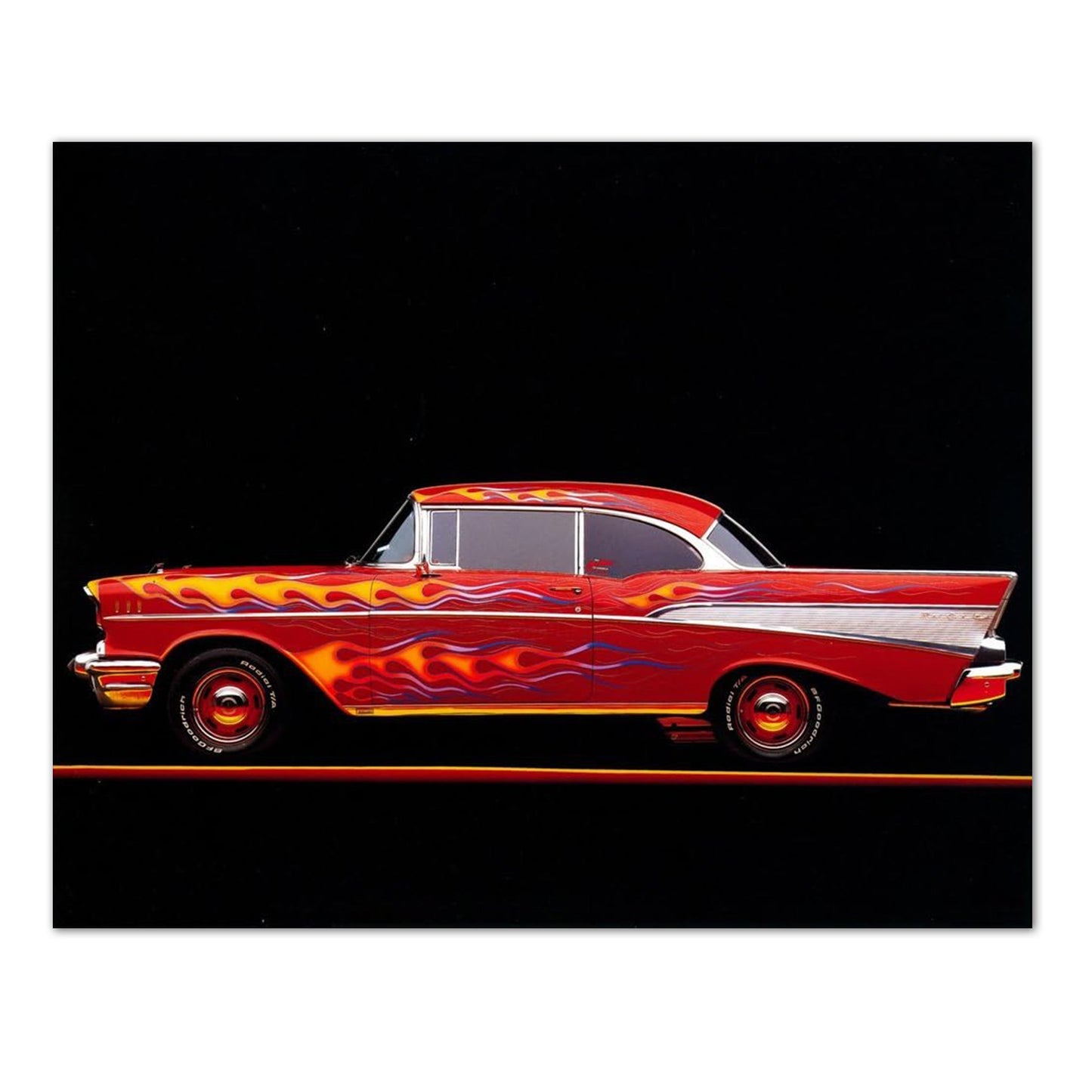 1957 Red Flame Chevy Bel Air Car Wall Picture 16x20 Art Print