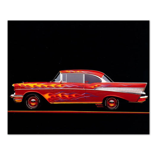 1957 Red Flame Chevy Bel Air Car Wall Picture 16x20 Art Print