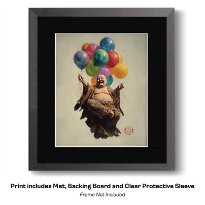 Buddha Mural - Zen Art for Meditation Home Decor Wall Art Prints – 8″x10″ Artwork – 11″x14″ Beveled Mat