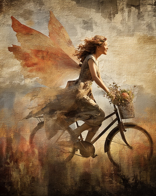 Fairy Riding a Bicycle Art Print - 8"x10" Artwork for 11"x14" Frame