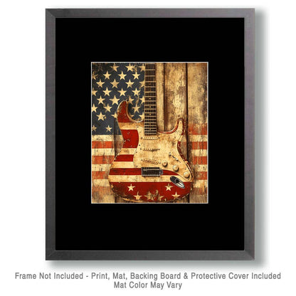 Electric Guitar - American USA Patriotic Wall Art Prints - 8"x10" Art Print for 11"x14" Frame
