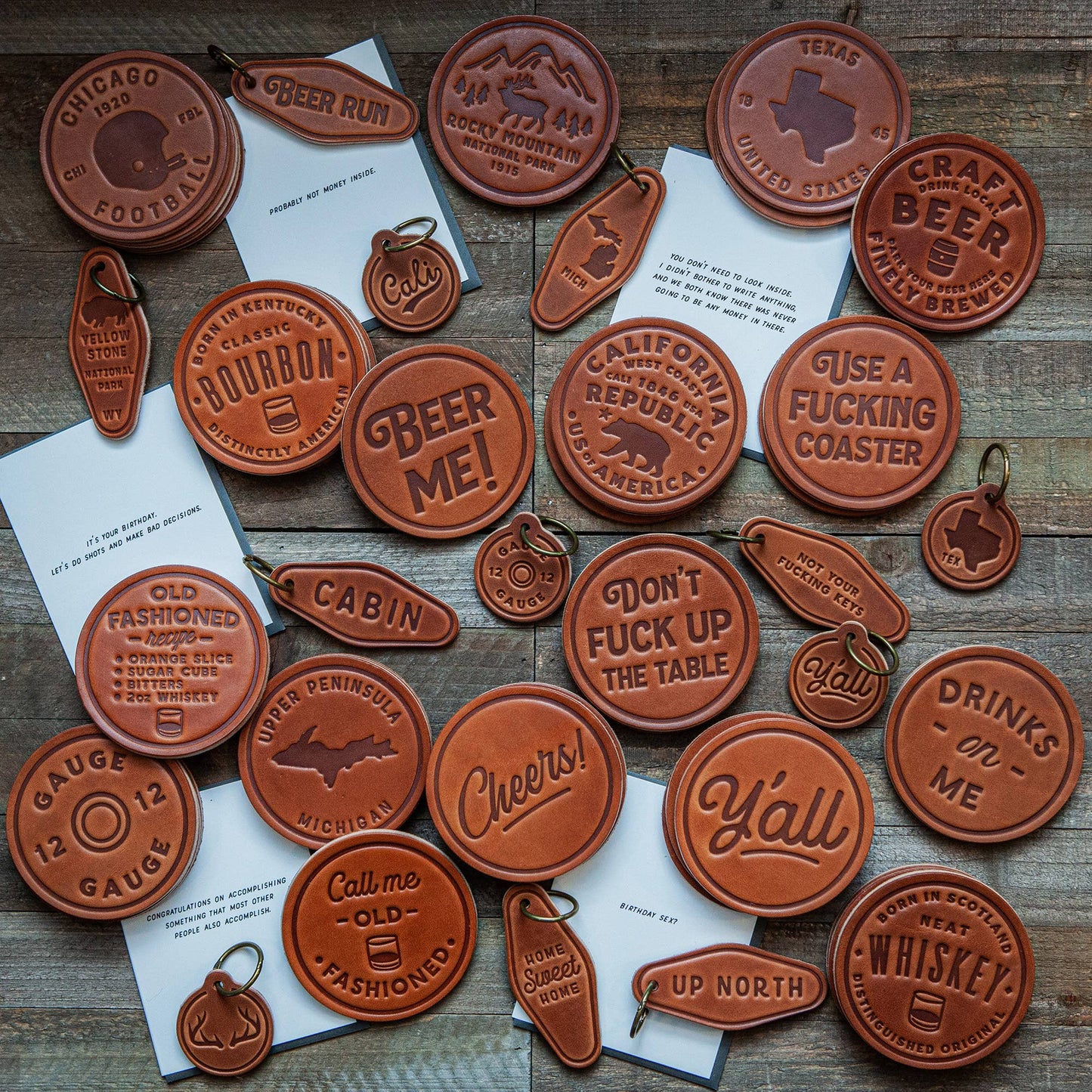 Bourbon Leather Coaster - Set of 6