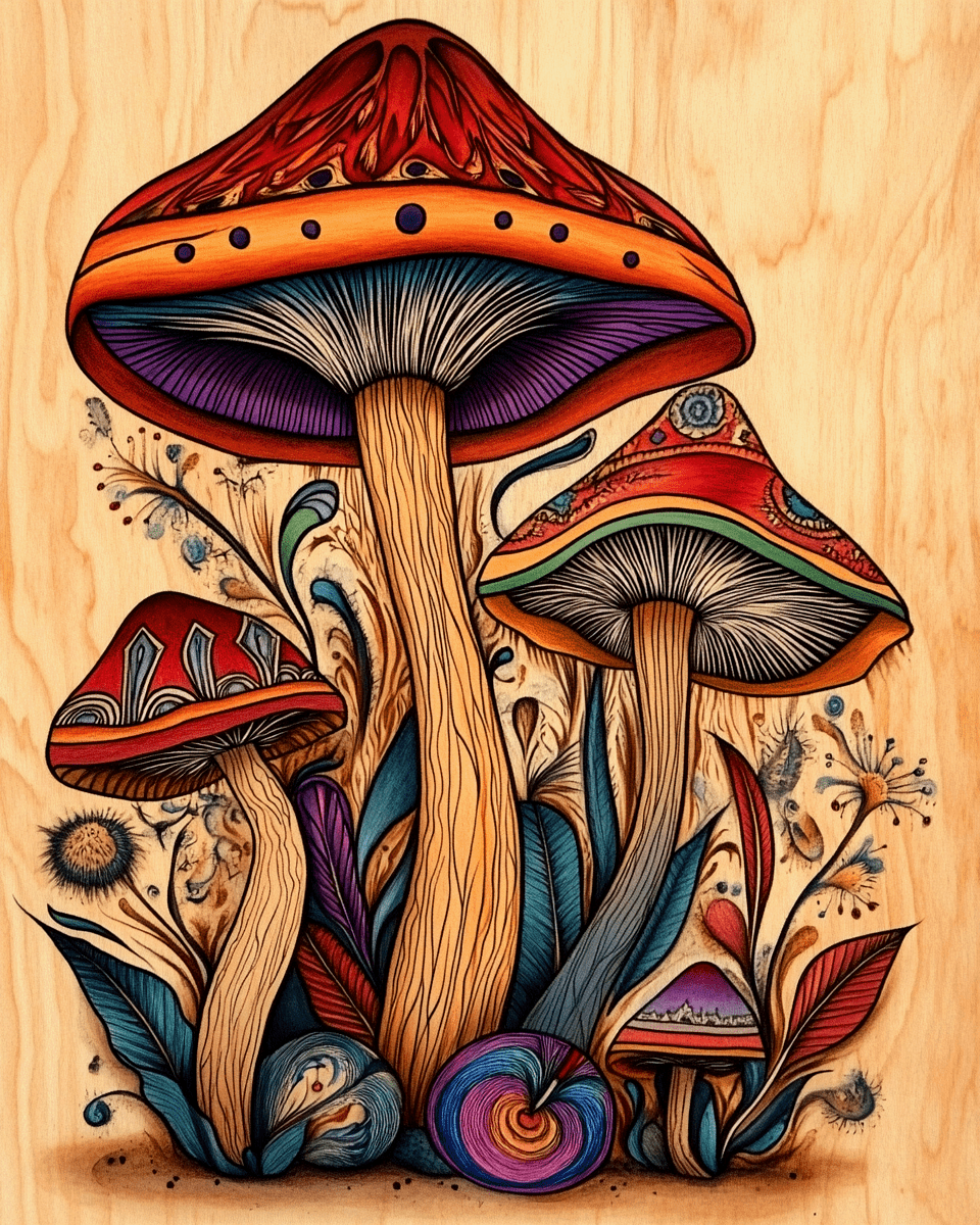 60's Shroom Art - Mushroom Art Prints - 8"x10" Art Print for 11"x14" Frame
