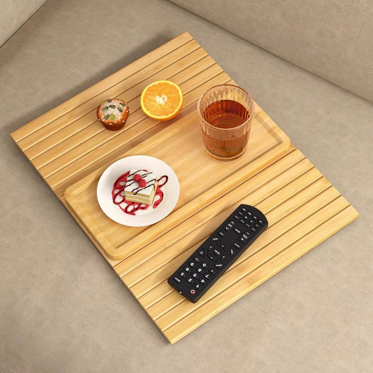Bamboo Couch Cup Holder Arm Tray for Snack and Phone