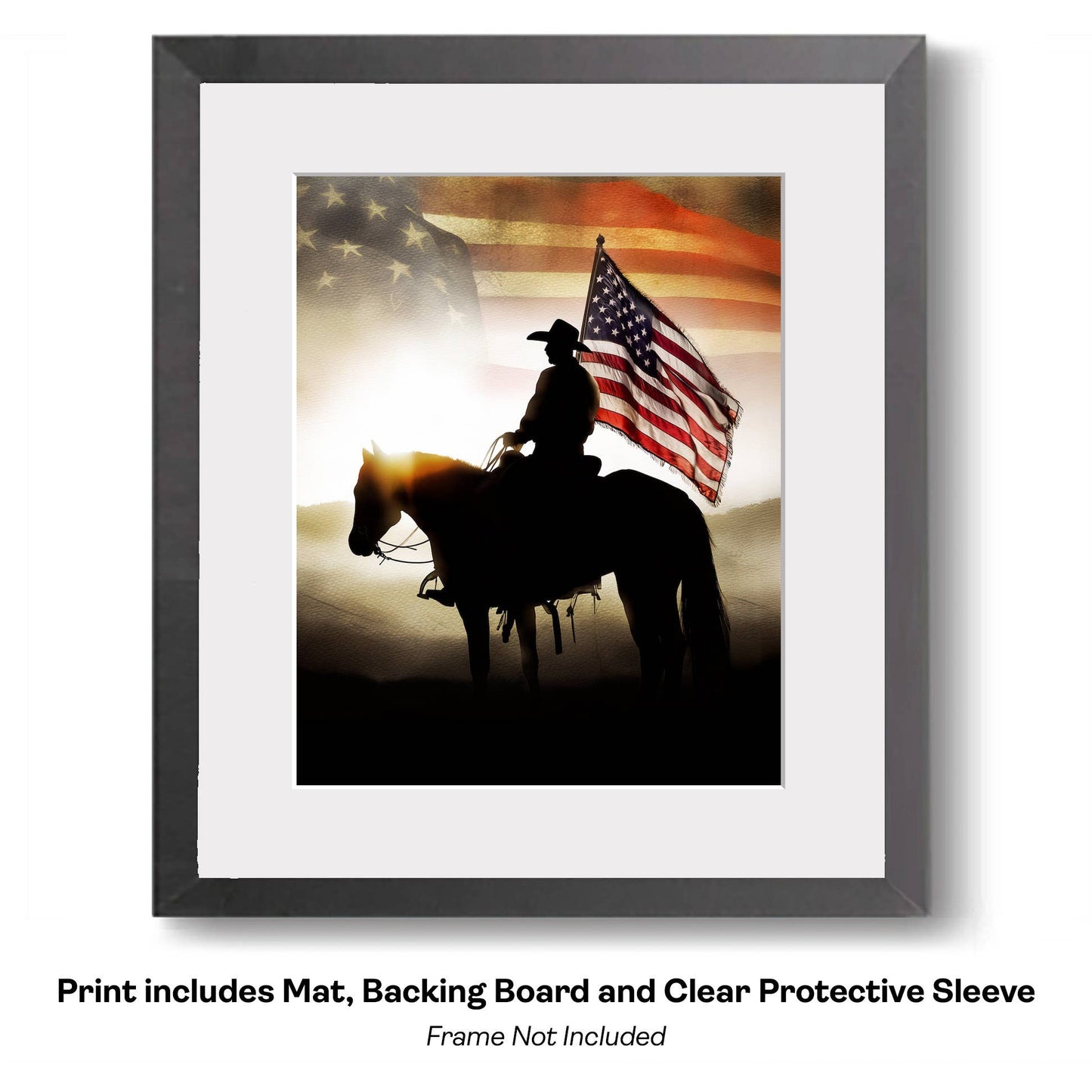 American Life- Cowboy Carrying Flag - Americana Country Life Art Prints - 8"x10" Artwork for 11"x14" Frame