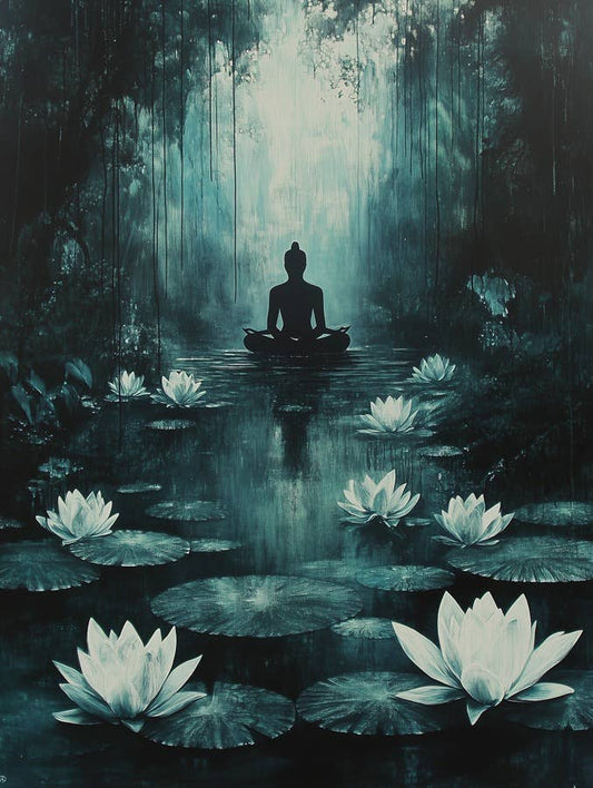 Buddha Among Lily Pads - Zen Art for Meditation Home Decor Wall Art Prints – 8″x10″ Artwork – 11″x14″ Matte