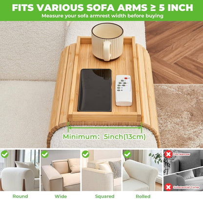 Bamboo Couch Cup Holder Arm Tray for Snack and Phone