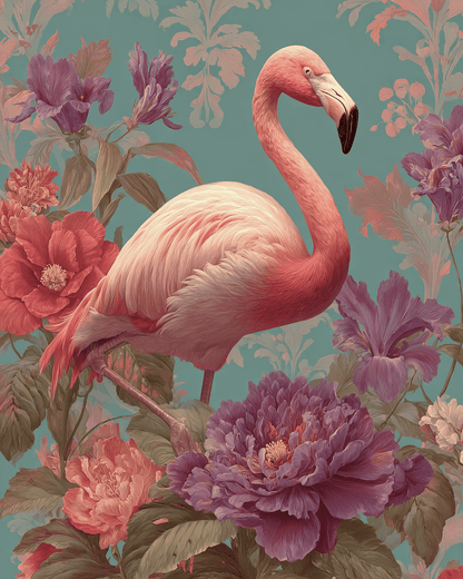 Art Nouveau Flamingo - Zoo Animals - Biophilic Wildlife Art Print - 8"x10" Artwork for 11"x14" Frame