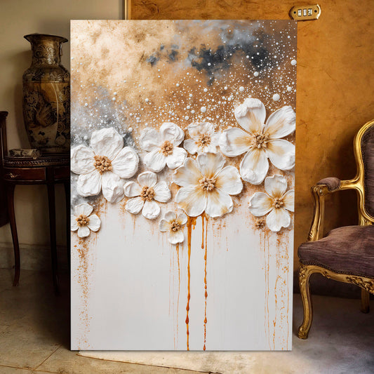 Gold Floral Wall Art - Personalized Canvas Print | Ready to Hang Botanical Decor
