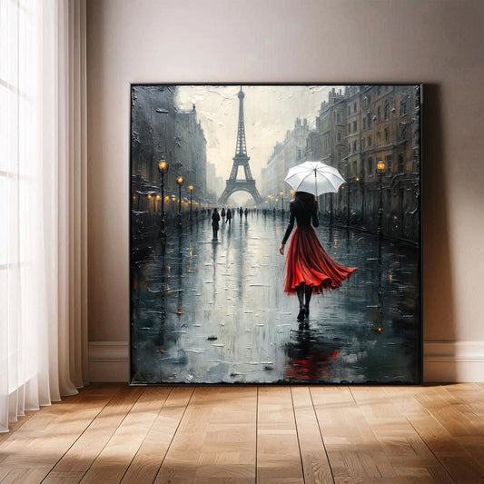 Paris Stroll Wall Art – Handcrafted Canvas Painting With Bright Ink Print