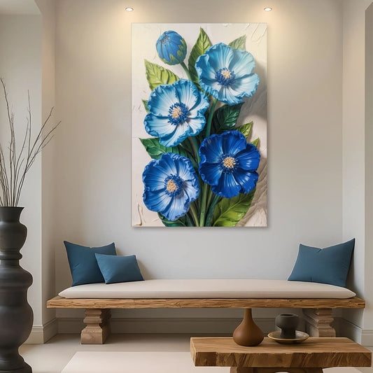 Blue Blossom Wall Art - Handmade Canvas Print With Colorful Floral Design