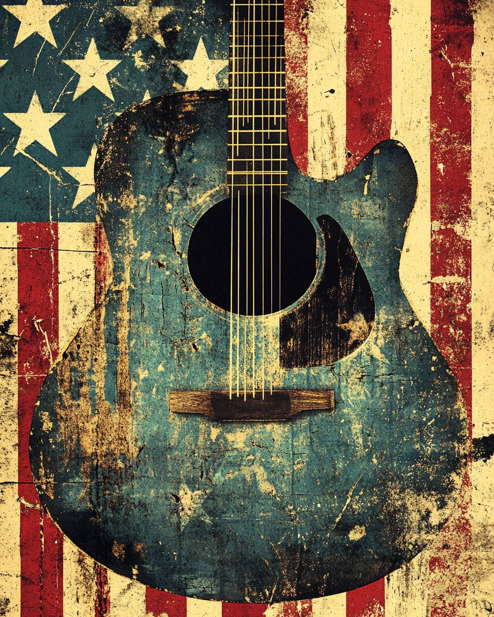 Folk Guitar - American USA Patriotic Wall Art Prints - 8"x10" Art Print for 11"x14" Frame