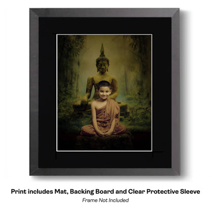 Buddha Mural - Zen Art for Meditation Home Decor Wall Art Prints – 8″x10″ Artwork – 11″x14″ Beveled Mat