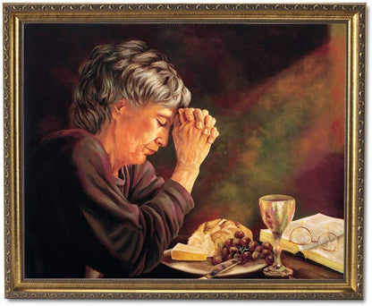 Gratitude Old Lady Praying at Dinner Table Daily Bread Woman Framed 8x10 Art Print