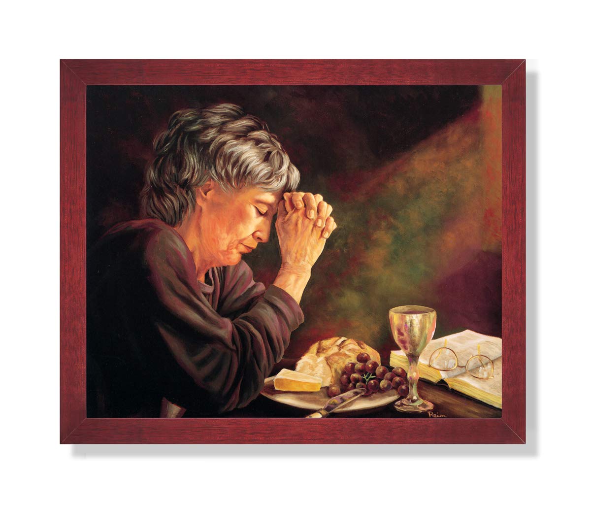 Art Prints Inc Gratitude Old Lady Praying at Dinner Table Daily Bread Woman Religious Wall Picture