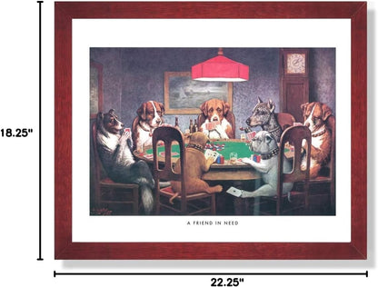 Dogs Playing Poker #1 A Friend in Need Man CAVE Art Print 16x20 Cherry Frame + Glass Fun Gift
