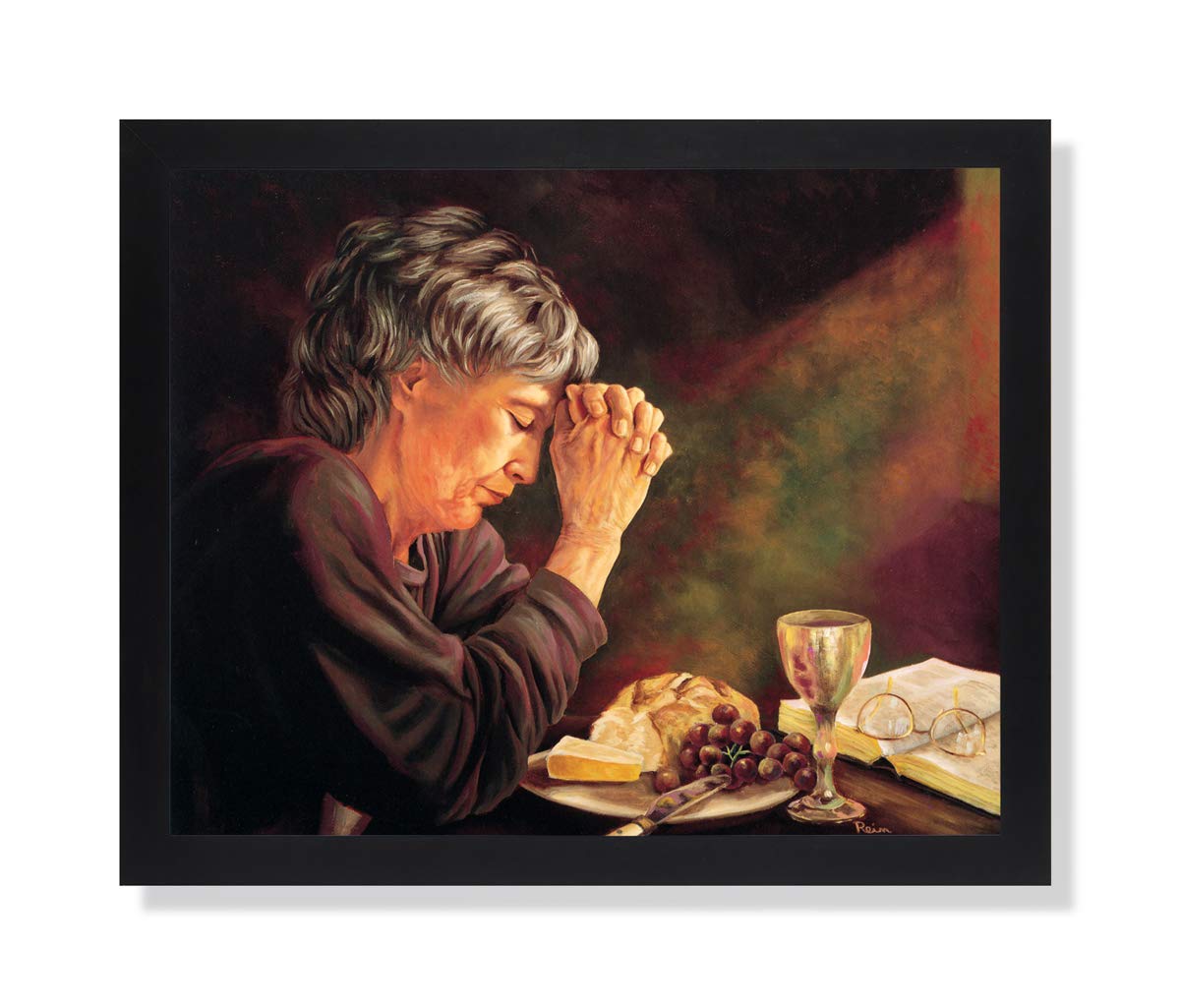 Art Prints Inc Gratitude Old Lady Praying at Dinner Table Daily Bread Woman Religious Wall Picture