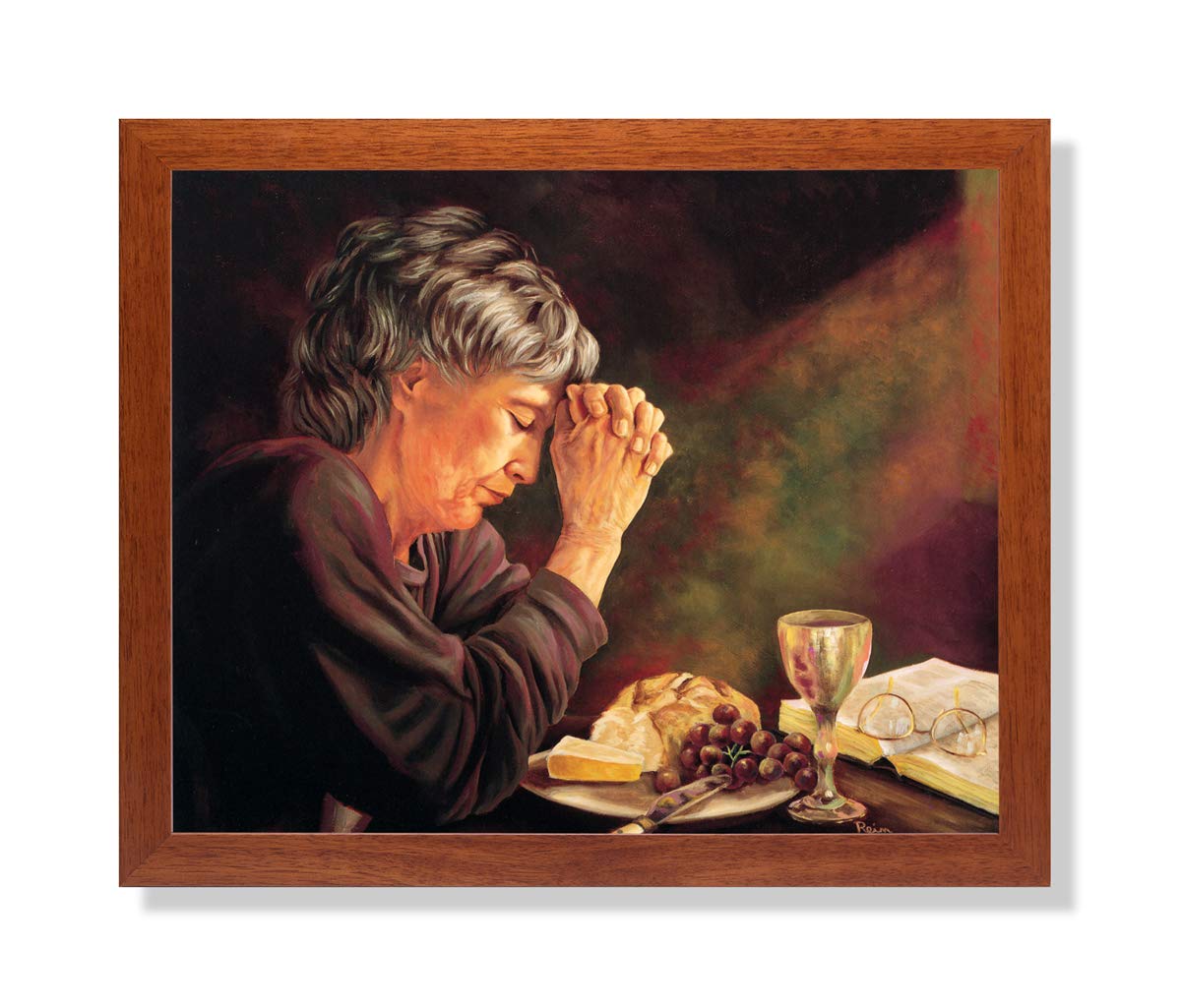 Art Prints Inc Gratitude Old Lady Praying at Dinner Table Daily Bread Woman Religious Wall Picture