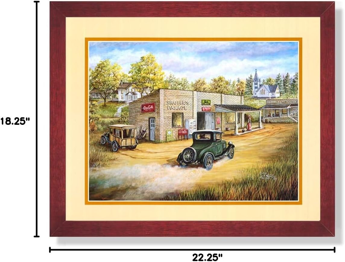 Country Garage Gas Station and Car Picture Framed Art Print