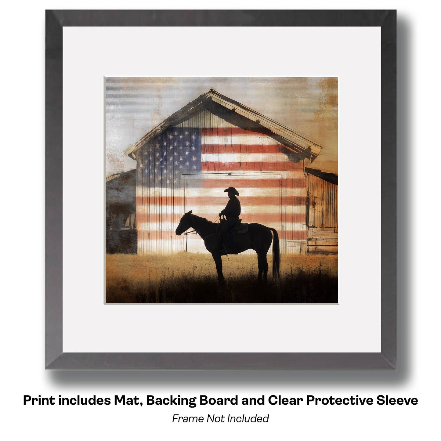 American Life- Silhouette of Cowboy - Americana Country Life Art Prints - 8"x10" Artwork for 11"x14" Frame