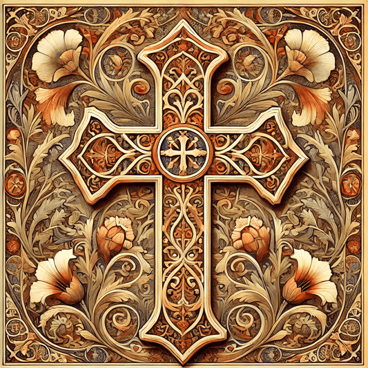 Art Nouveau Christian Cross - Wall Art Print - Square Poster - 8"x8" Artwork - 12"x12" Matte