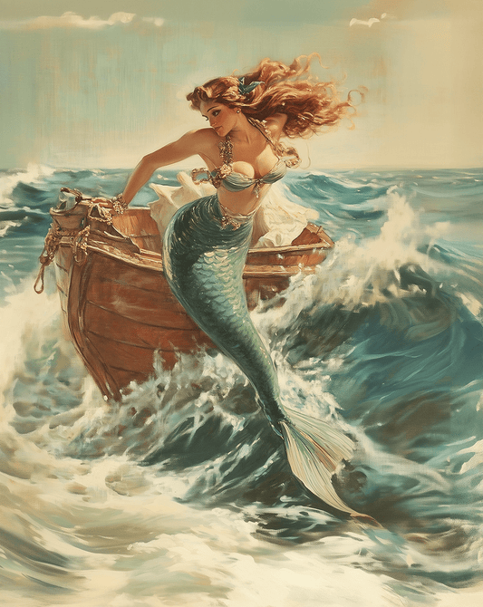 Vintage Mermaid and Wreckage Art Print - 8"x10" Artwork