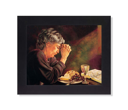 Gratitude Old Lady Praying at Dinner Table Daily Bread Woman Framed 8x10 Art Print