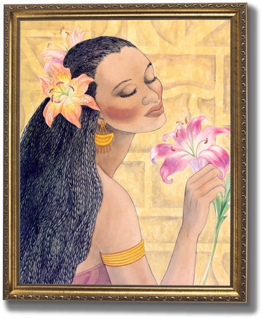 African American Flowers and Girl Contemporary Wall Picture Framed 8x10 Art Print