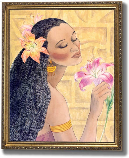 African American Flowers and Girl Contemporary Wall Picture Framed 8x10 Art Print