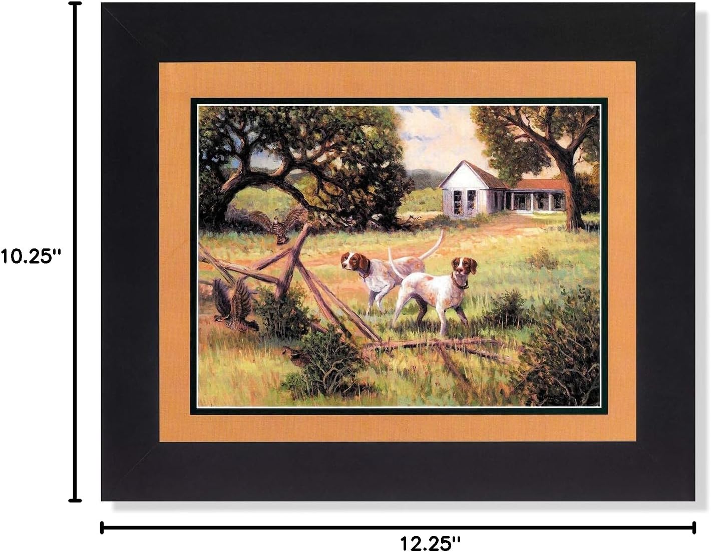 Pointer Dogs Hunting Quail Birds Cabin Lodge Picture Framed 8x10 Art Print (Black)