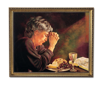 Art Prints Inc Gratitude Old Lady Praying at Dinner Table Daily Bread Woman Religious Wall Picture
