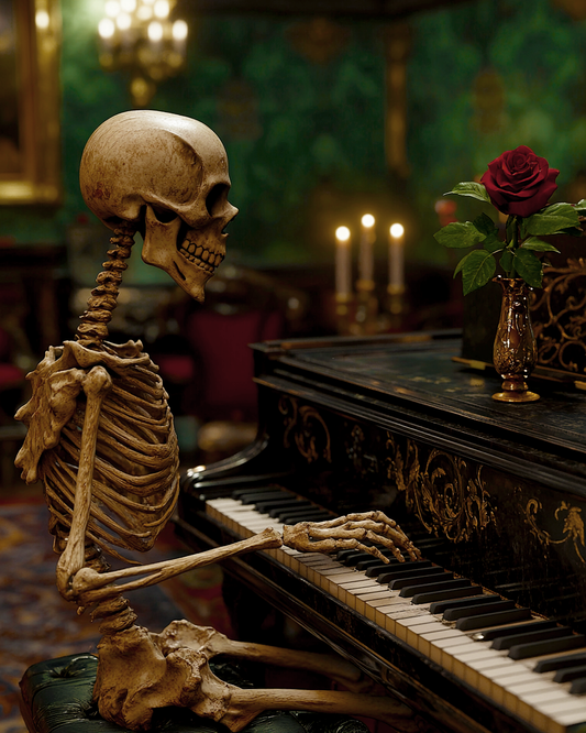 Goth Skeleton Playing Piano Art Prints - Gothic 8"x10" Artwork