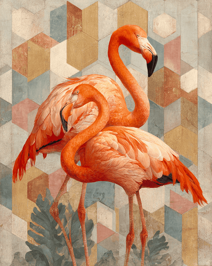 Art Nouveau Flamingo - Zoo Animals - Biophilic Wildlife Art Print - 8"x10" Artwork for 11"x14" Frame