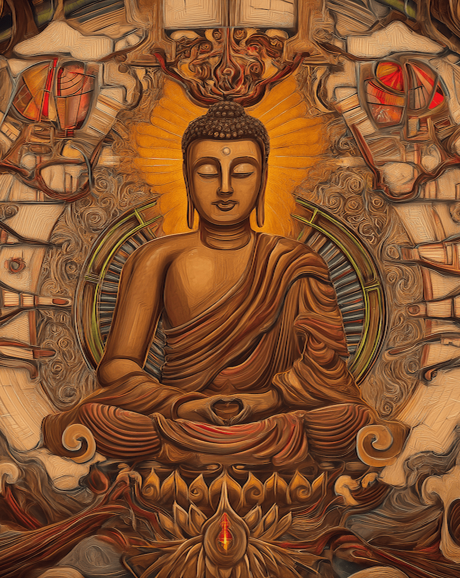 Buddha Mural - Zen Art for Meditation Home Decor Wall Art Prints – 8″x10″ Artwork – 11″x14″ Beveled Mat