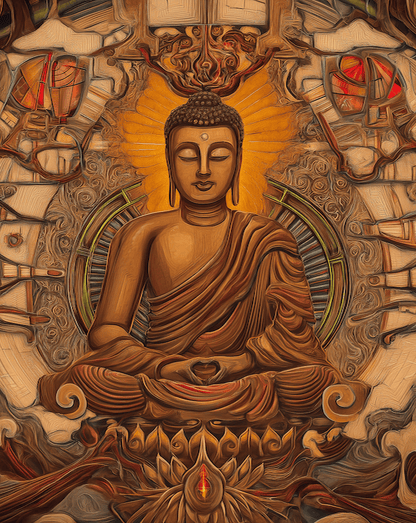 Buddha Mural - Zen Art for Meditation Home Decor Wall Art Prints – 8″x10″ Artwork – 11″x14″ Beveled Mat