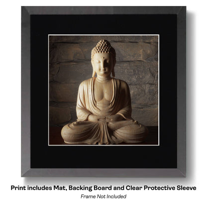 Buddha Mural - Zen Art for Meditation Home Decor Wall Art Prints – 8″x10″ Artwork – 11″x14″ Beveled Mat