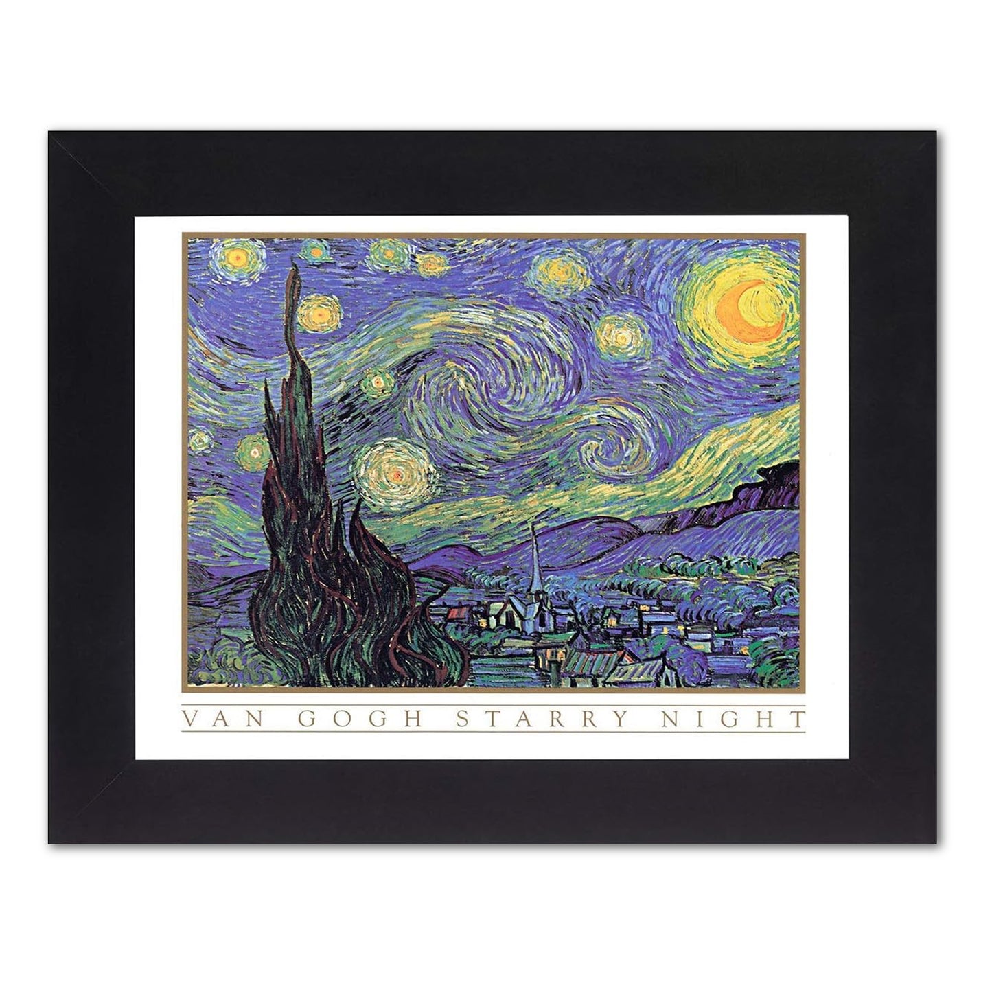 Vincent Van Gogh Starry Night Wall Picture Framed 8x10 Art Print (Black)