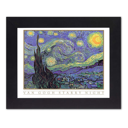 Vincent Van Gogh Starry Night Wall Picture Framed 8x10 Art Print (Black)