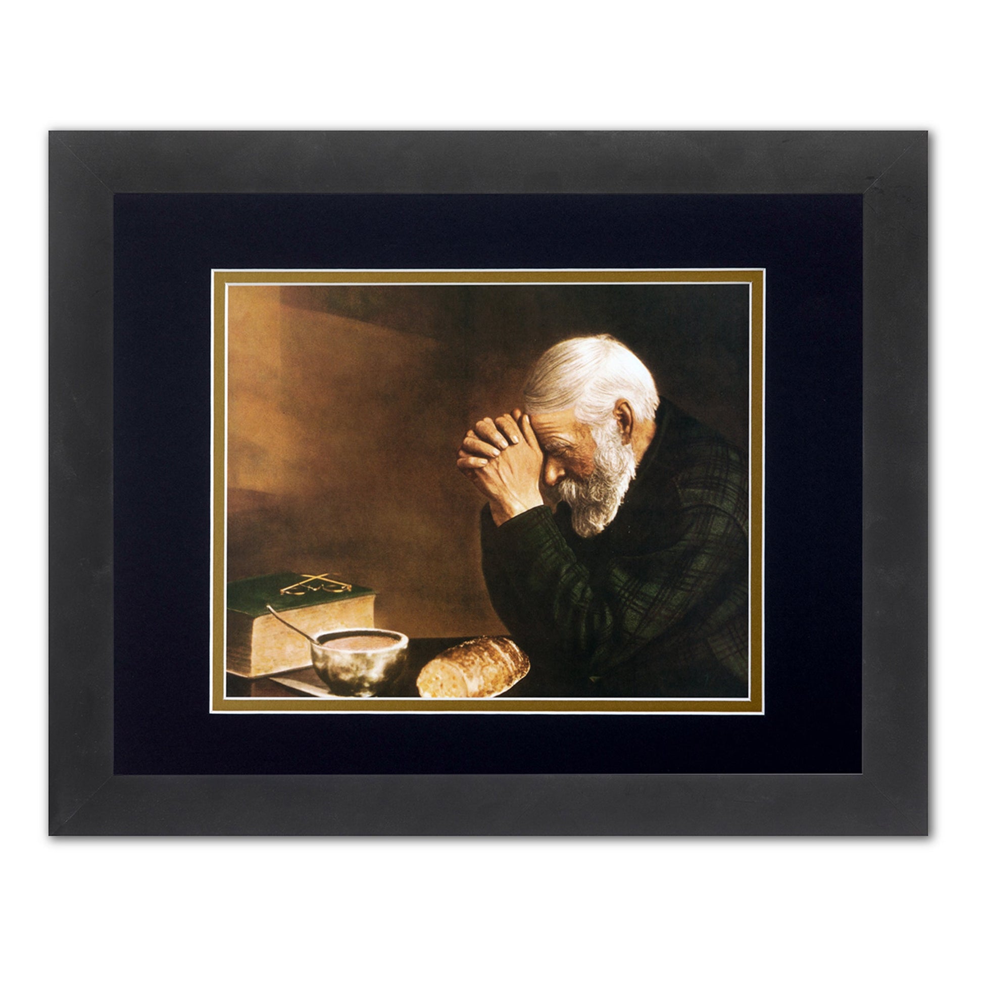 Daily Bread Man Praying at Table Grace 13x16 B/G Matted Black Framed Art Print