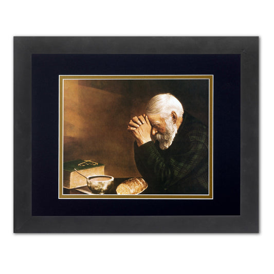 Daily Bread Man Praying at Table Grace 13x16 B/G Matted Black Framed Art Print