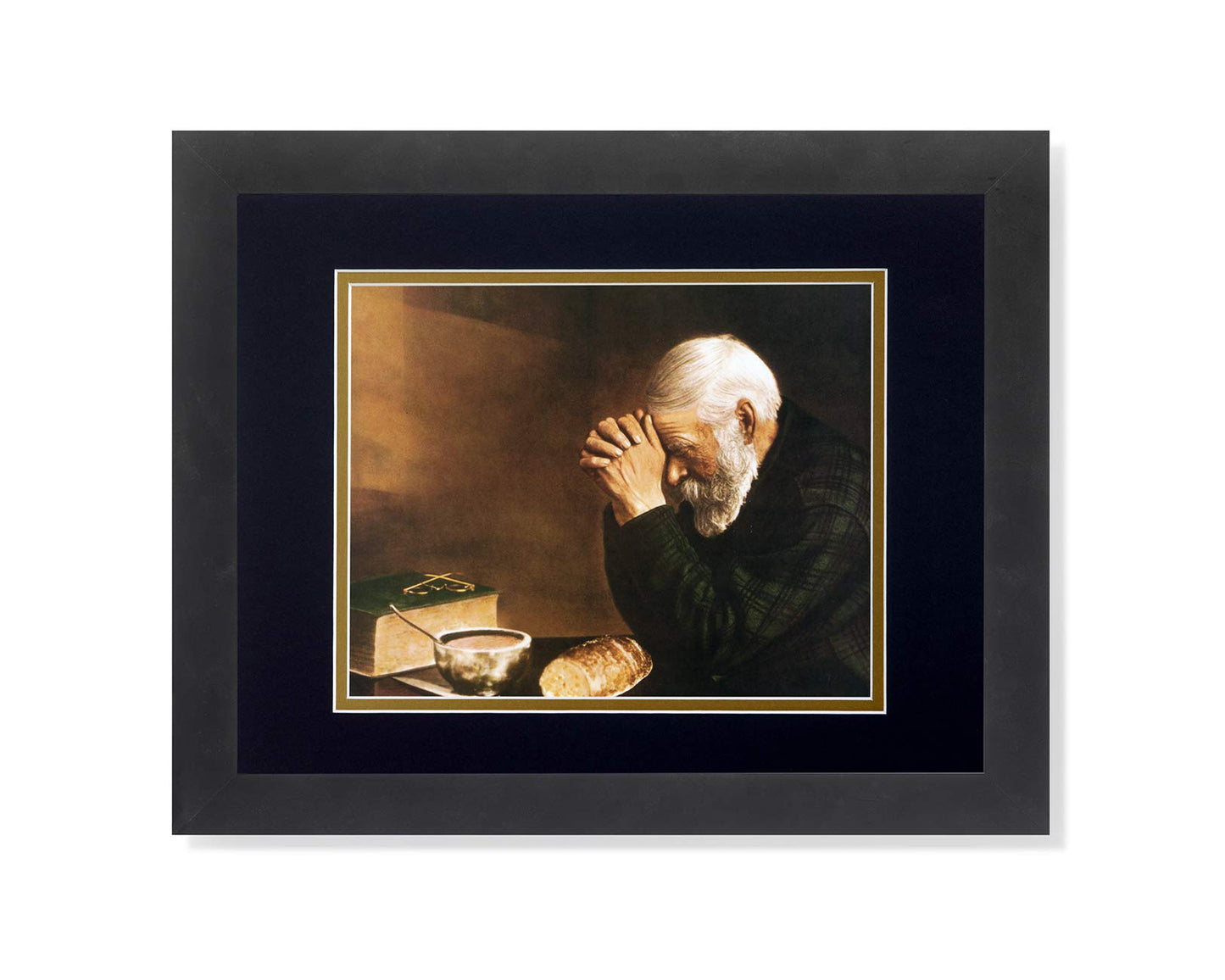 Daily Bread Man Praying at Table Grace Religious Wall Picture B/G Matted 13x16 Framed Art Print