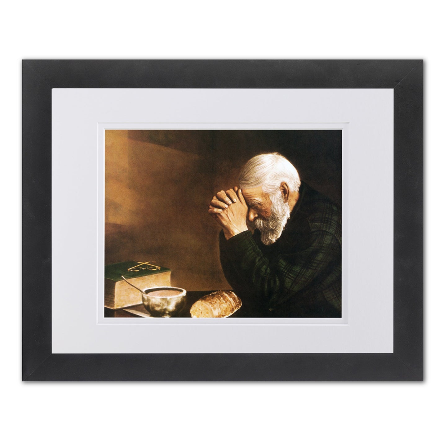 Daily Bread Man Praying at Table Grace 13x16 W/W Matted Black Framed Art Print